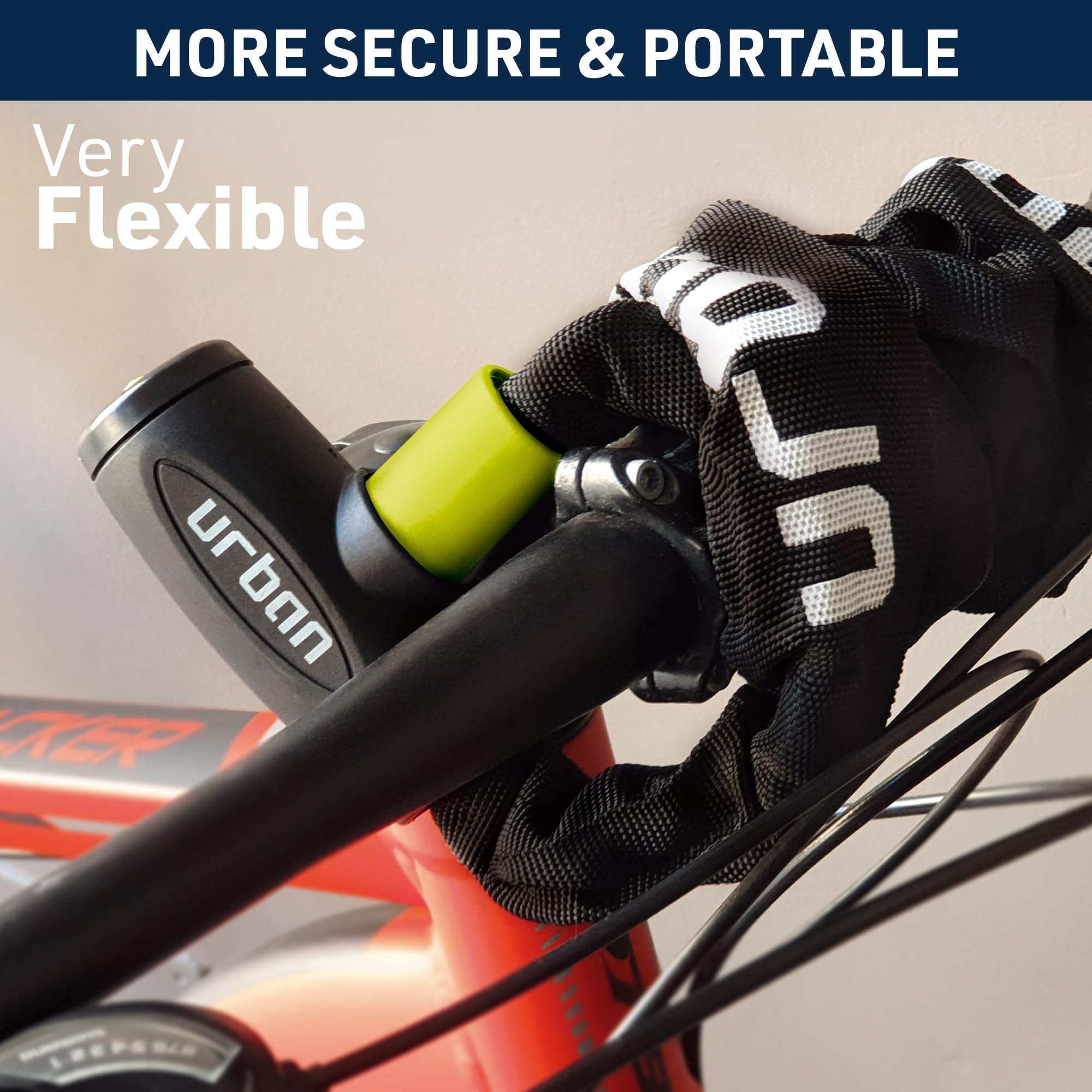 Urban Xk170 Bicycle Chain Lock, Steel Links A031In, 56Ft Long, Textile Cover, Lid, Anti-Theft Security Chain Padlock, Containers