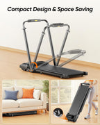 Walking Pad Treadmill with 12% Incline, Folding Treadmill with Adjustable Height Handle Bar for Home/Office