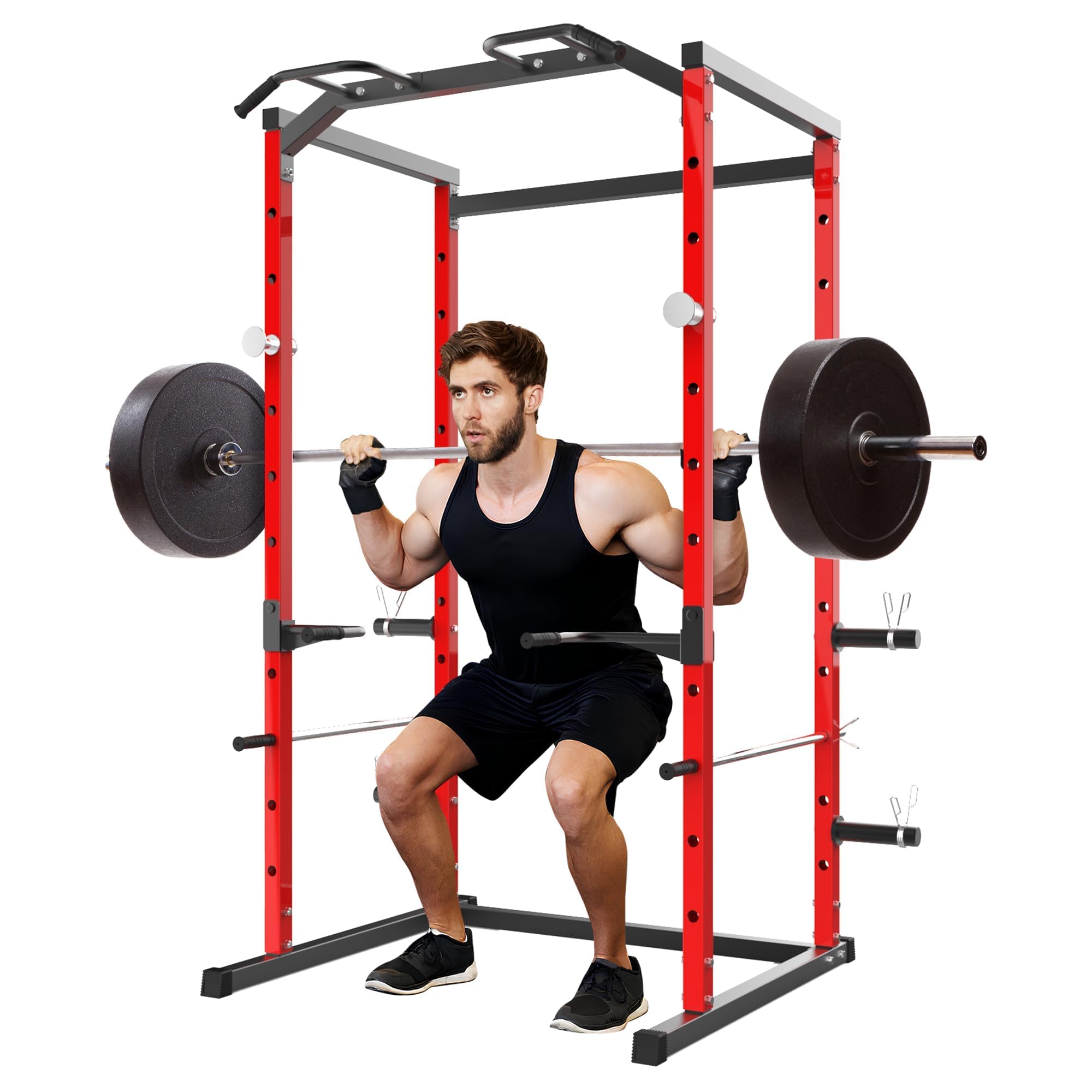 ExploreHorizon Heavy Duty Squat Rack Power Cage, Strength Training Power Cages for Home Gym, 1100 LB Capacity Power Rack with Pu