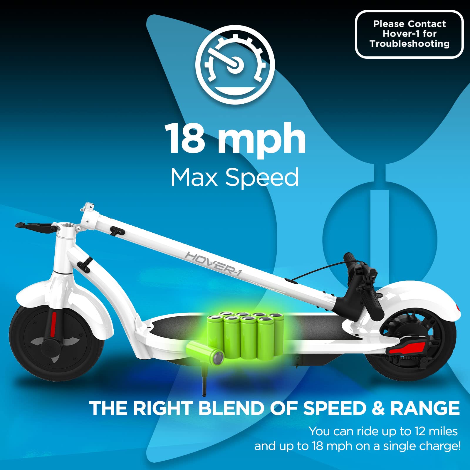 Hover-1 Alpha Foldable Electric Scooter with 450W Brushless Motor, 18 mph Max Speed, 10    Air-Filled Tires and 12 Mile Range
