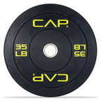 Cap Barbell Budget Olympic Bumper Plate With Yellow Logo, Black, 35 Lb Single