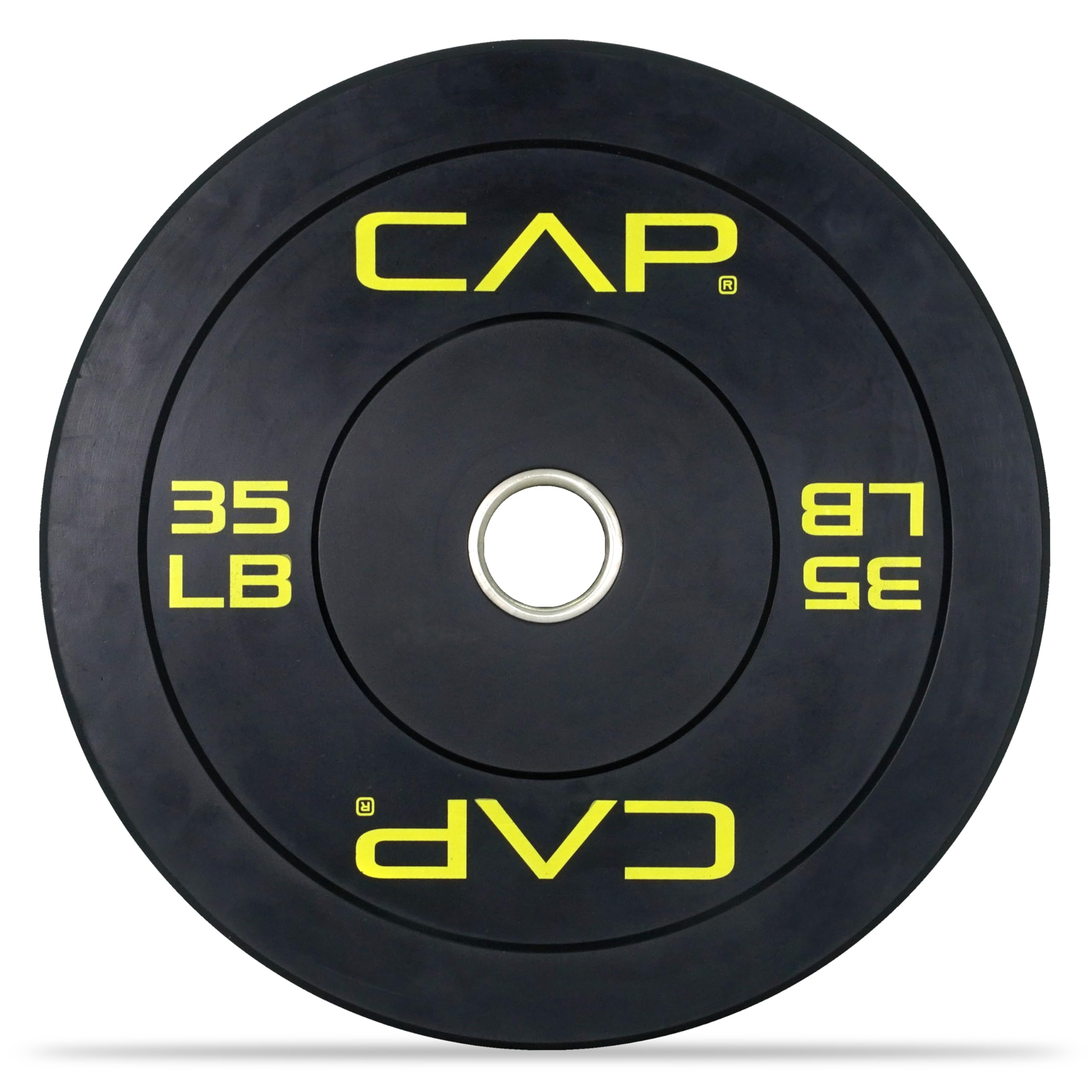 Cap Barbell Budget Olympic Bumper Plate With Yellow Logo, Black, 35 Lb Single