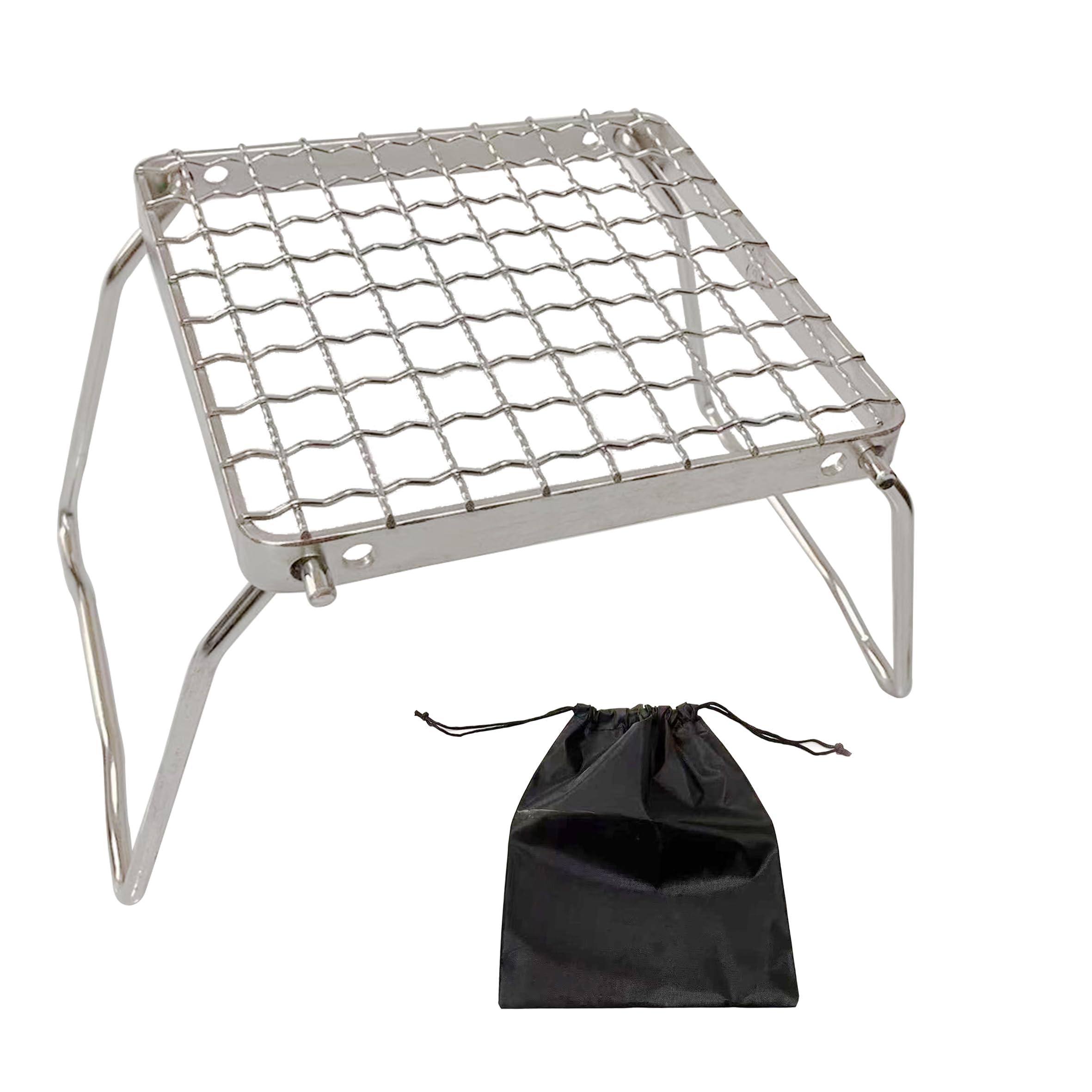 MDUG Ultralight Mini Camp Grill with Foldable Legs - 304 Stainless Steel Grate, Portable Gas Stove & Campfire Stand, Compact Gri