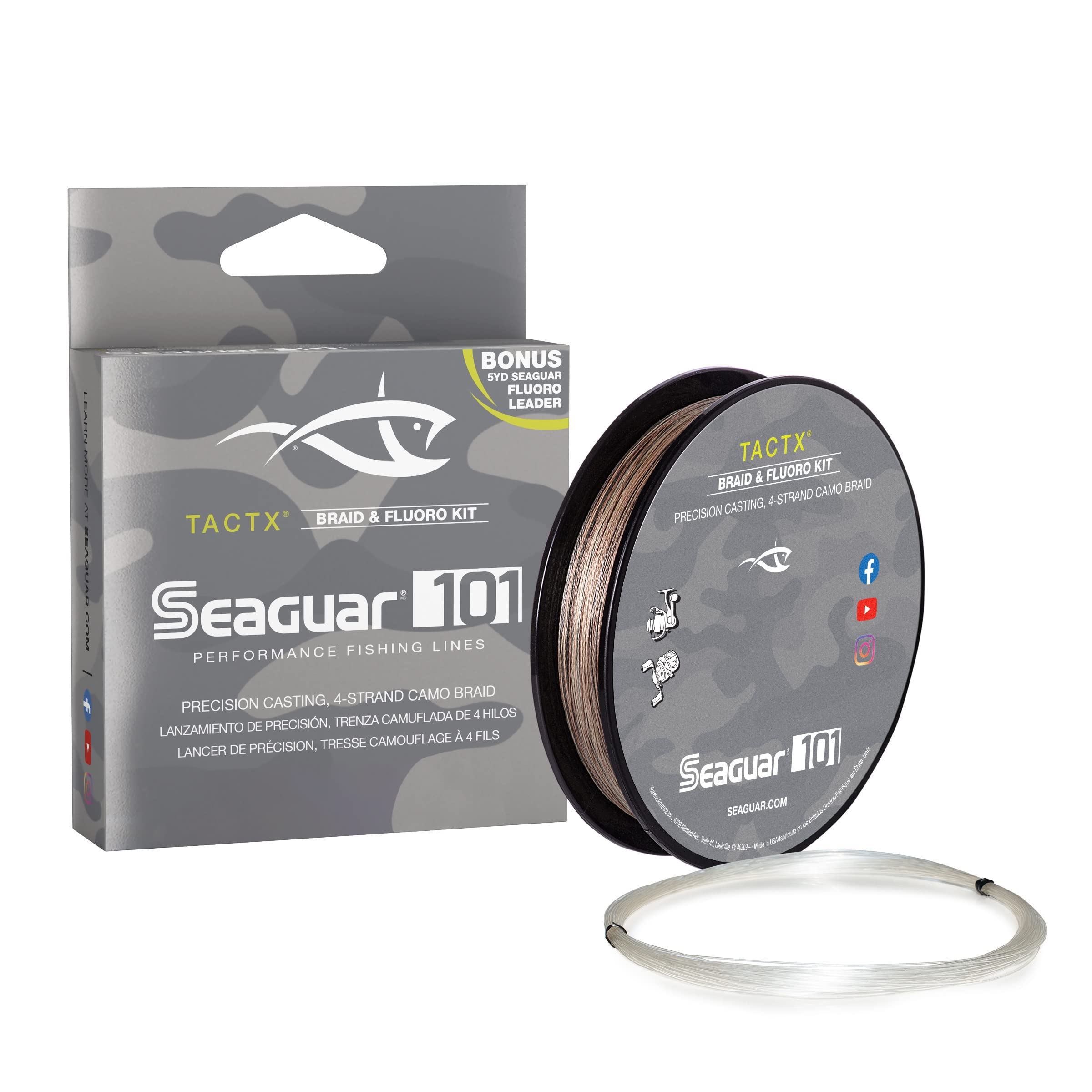 Seaguar 101 Tactx Braided Camo Fishing Line & Fluoro Kit, With Free 5Lb Leader - 80Lbs, 150Yds Break Strength/Length - 80Tcx150