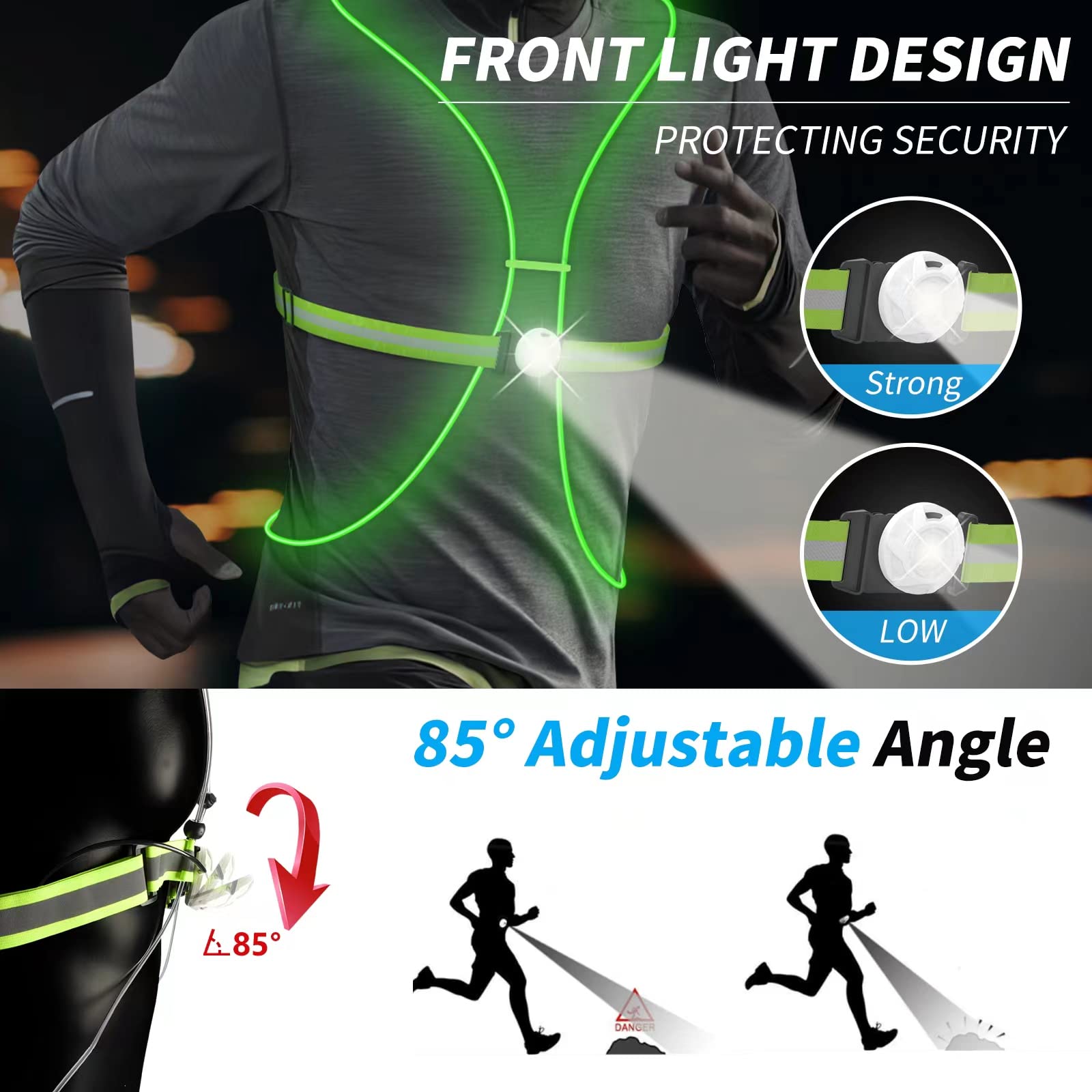 Ni-Shen Led Reflective Running Vest With Front Light,Running Lights For Runners,Reflective Running Gear For Men/Women Running,Cy