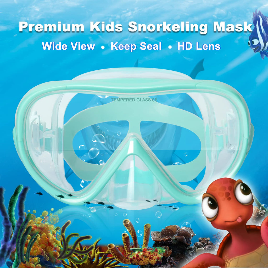 Kids Snorkel Swim Mask, Child Diving Mask Anti-Fog Swim Goggles With Nose Cover For Snorkeling Diving Swimming (Aqua)
