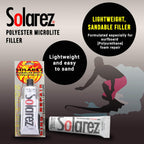 Solarez Uv Cure Microlite White Polyester Ding Repair Filler (0.5 Oz) - Surfboard Repair Foam With 60/240 Grit Sand Pad & Spread