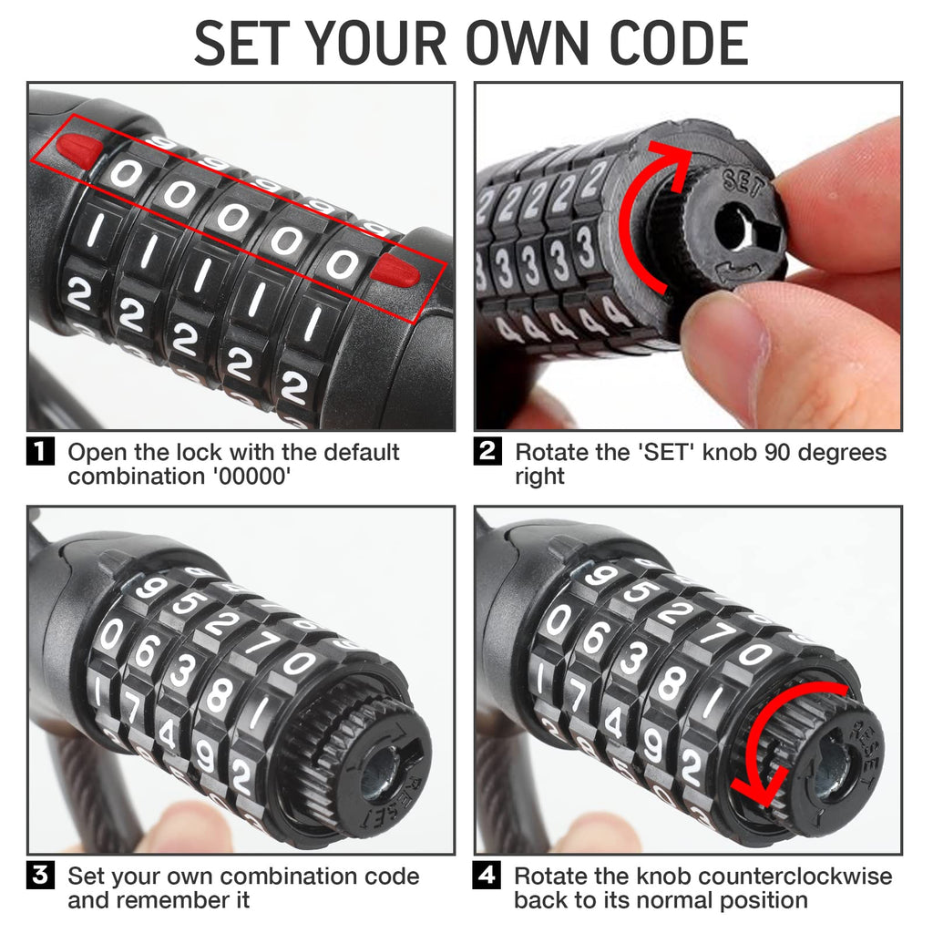 Seway Scooter Lock Cable For Xiaomi Mijia M365 Es Series, Bicycle Combination Locks Coiled Chain Lock Basic Self Coiling Core St