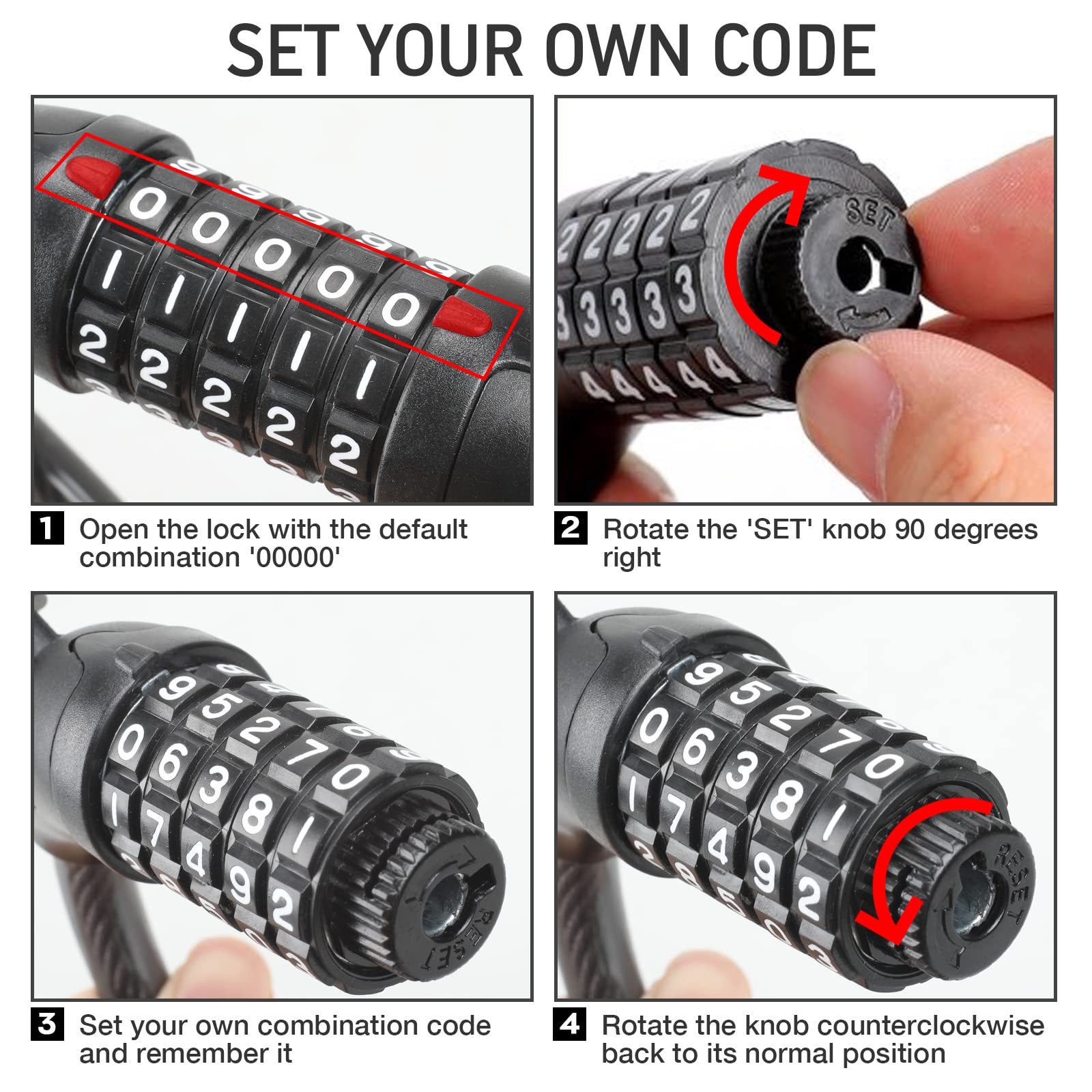 Seway Scooter Lock Cable For Xiaomi Mijia M365 Es Series, Bicycle Combination Locks Coiled Chain Lock Basic Self Coiling Core St