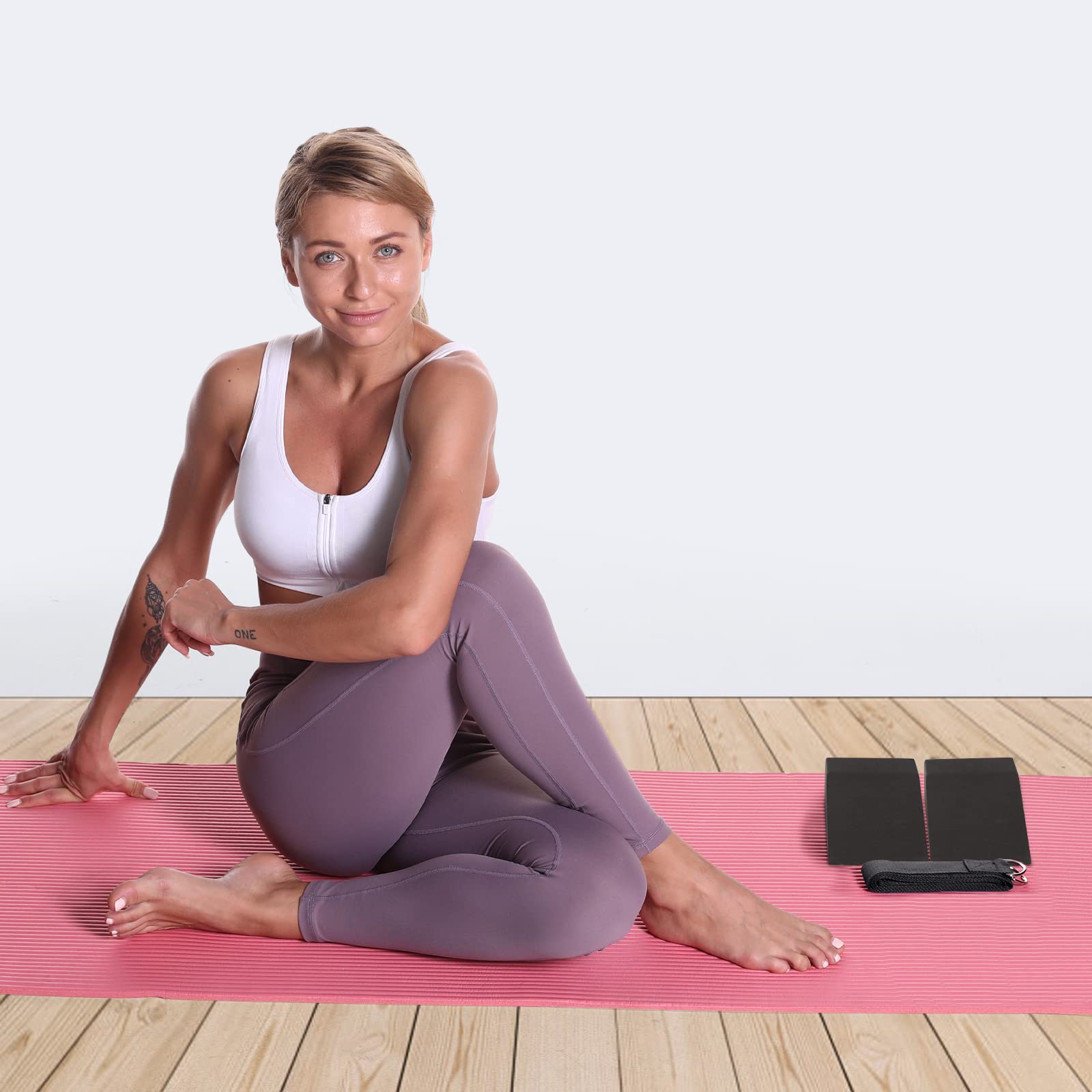 Harderwill 3 In 1 Yoga Foam Wedge Blocks (Pair), Calf Raise Block, Stretch Band Set, Calf Stretcher, Yoga Wrist Support, Balance