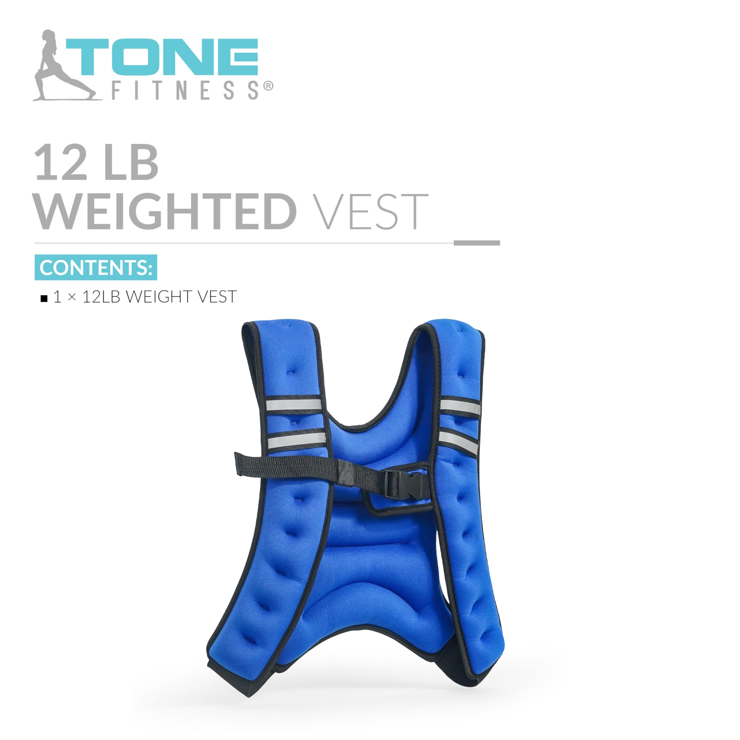 Tone Fitness Hhwv-Tn012 Weighted Vest, 12 Lbs, Blue