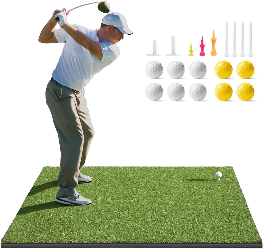 Golfguru Golf Mat, 5X4Ft 21Mm Artificial Turf Golf Hitting Mats Practice With 10 Golf Balls, 9 Golf Tees, Golf Hitting Practice 