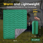 Unikome Lightweight & Waterproof Outdoor Camping Travel Blanket, Puffy Down Alternative With Corner Loops, 7552, Green