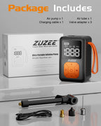 ZUZEE Mini Bike Pump, 150 PSI Portable Bicycle Pump with Gauge, 3X Faster & Auto Stop & Brushless Motor, Electric Bike Tire Pump