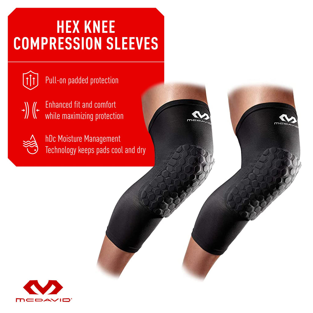 Mcdavid Hex Knee Compression Sleeves, Pull-On Padded Protection, Moisture Wicking (1 Pair), White