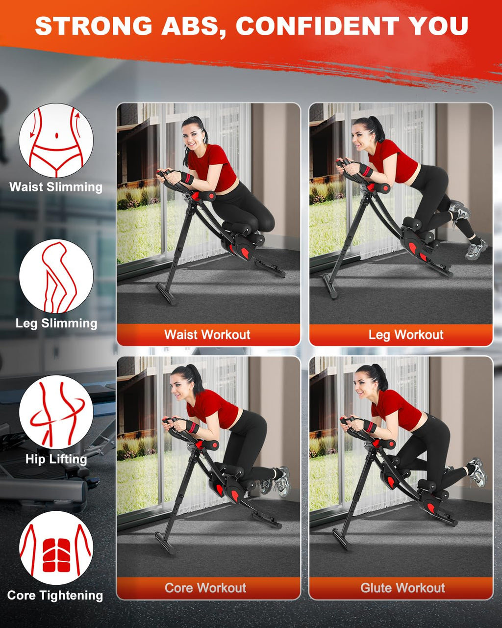 Gikpal Ab Workout Equipment - Ab Machine Abdominal Exercise Equipment For Home Gym, Foldable Ab Crunch Waist Trainer For Stomach