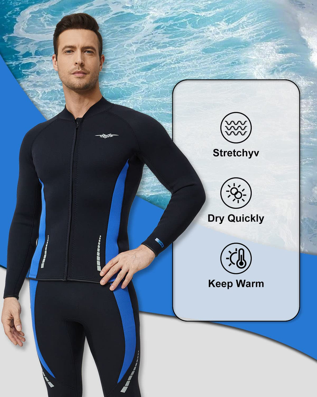 Seaskin Wetsuit Tops 3Mm For Mens (X-Large, Mens Tops)