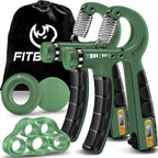 Fitbeast Dual Count Grip Strength Trainer Set, Optimizer Forearm, Wrist, And Hand Power - 5 Pack Adjustable Resistance, Dark Gre