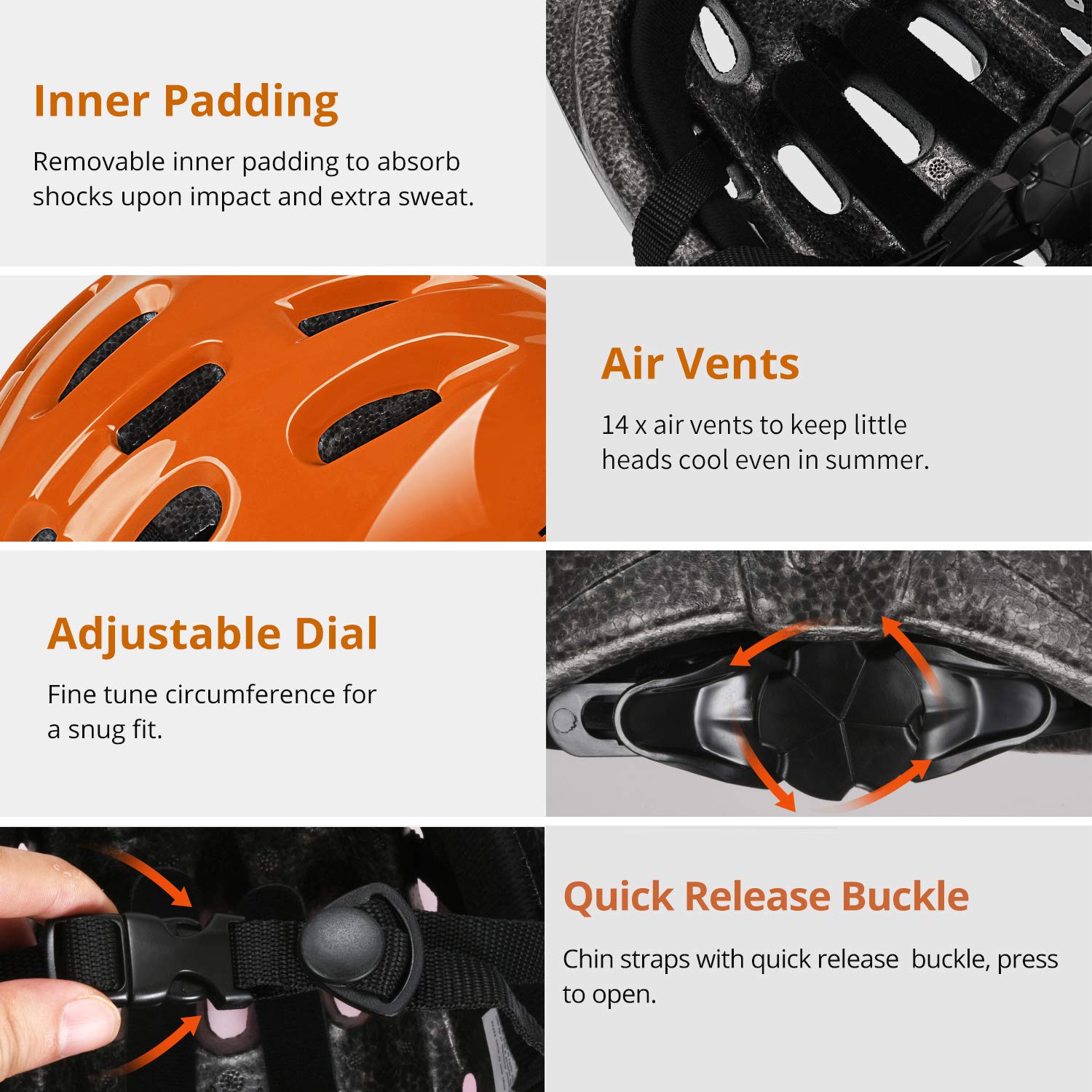 Turboske Toddler Kids Bike Helmet, Multi-Sport Helmet Size Adjustable For Boys And Girls (Glossy Orange, Small: 48-52Cm/18.8''-2