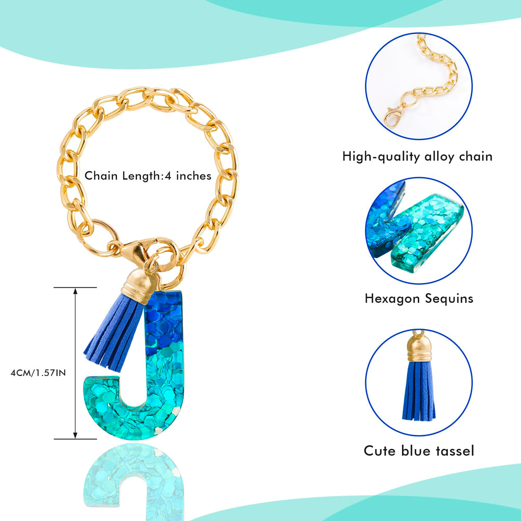 Letter Charm Accessories for Stanley Cup 1 PCS Cute Initial Keychain Handle Charm for Stanley Tumbler for Women Blue Letter J