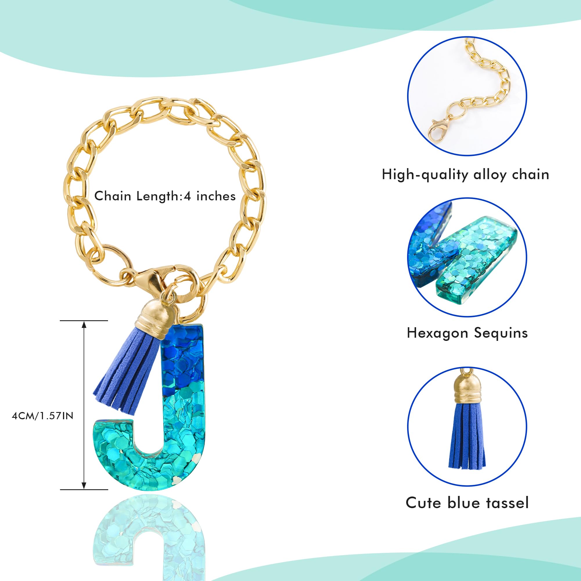 Letter Charm Accessories for Stanley Cup 1 PCS Cute Initial Keychain Handle Charm for Stanley Tumbler for Women Blue Letter J