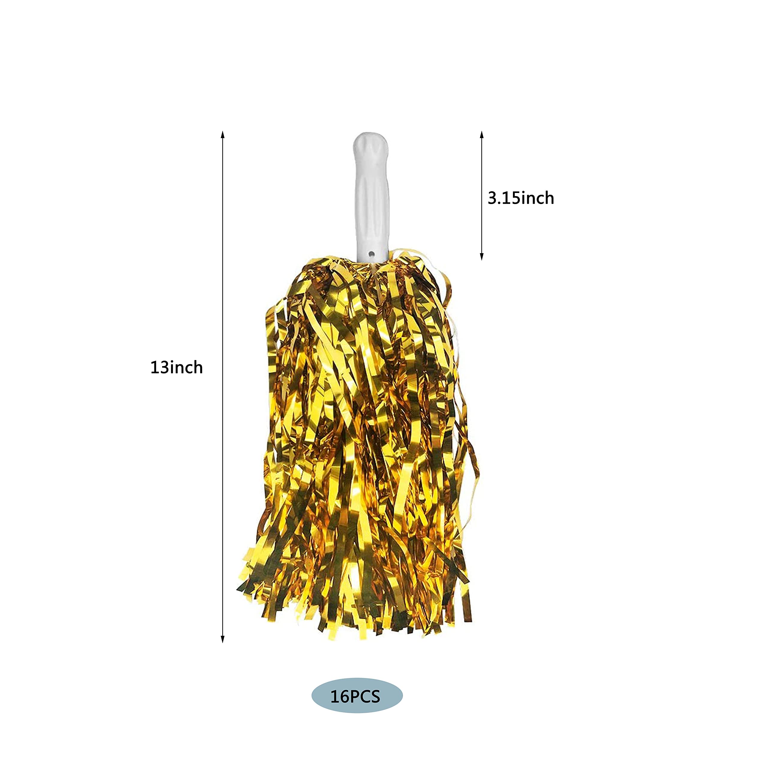 Ppxmeeudc 16Pcs Cheerleading Pom Poms Metallic Foil Plastic Pom Poms With Baton Handle For Game Sports Squads Dancing Party Foot
