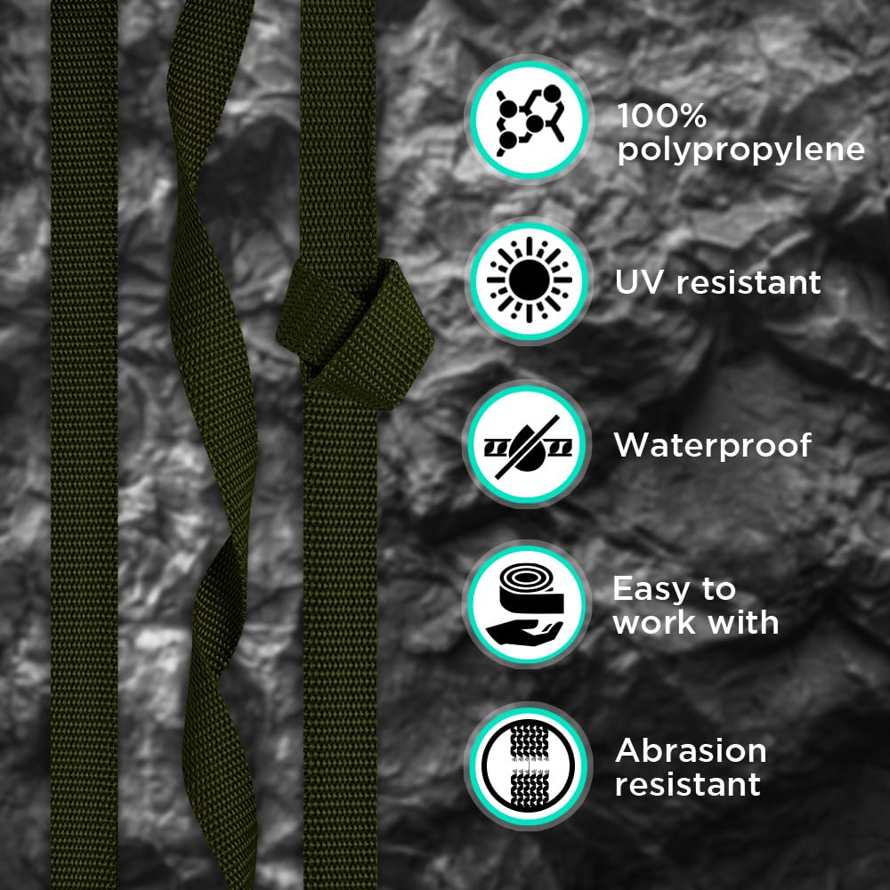 Teceum 1 Inch Webbing - Khaki - 50 Yards - 1    Webbing For Climbing Outdoors Indoors Crafting