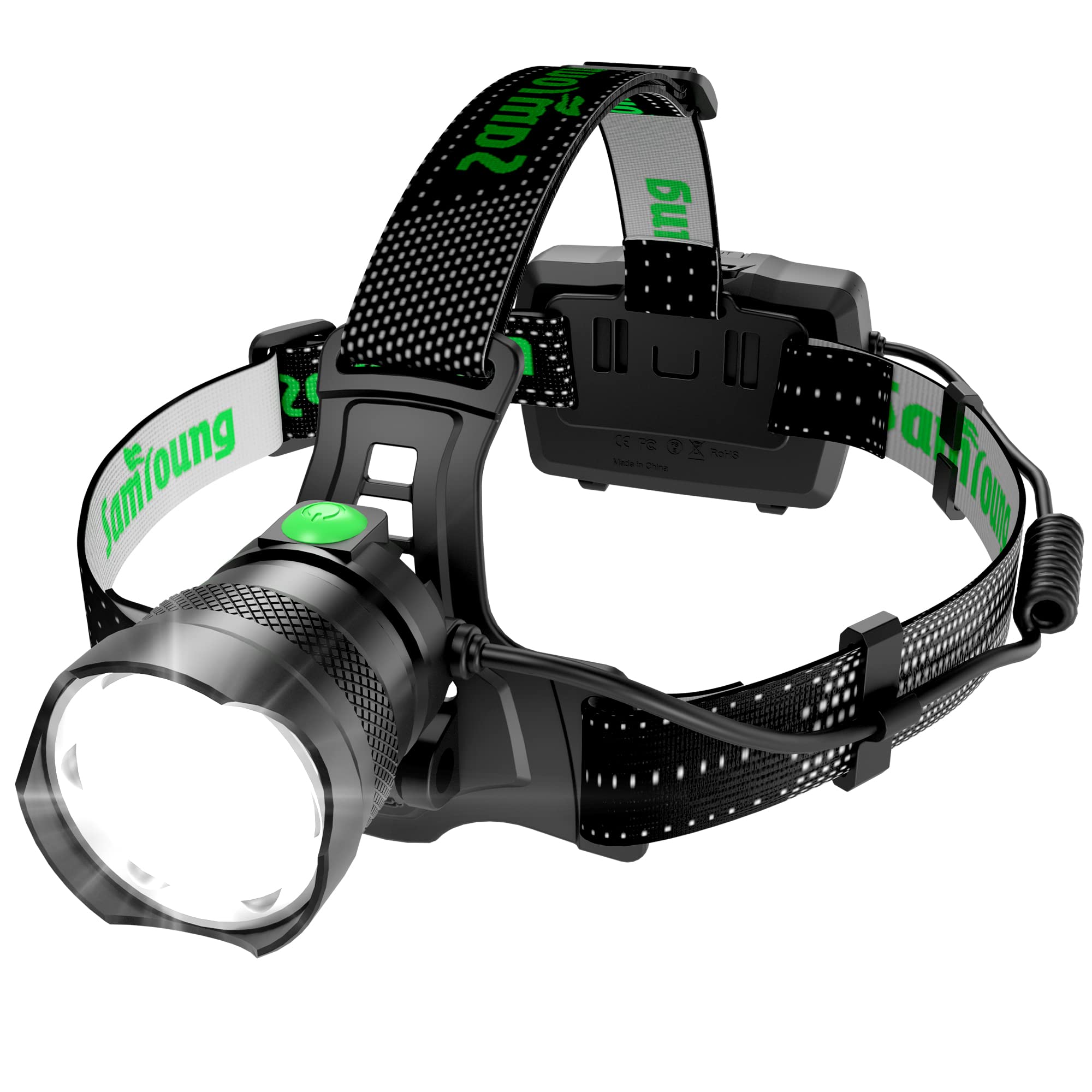 High Lumens Headlamp Induction Function, 7 Modes 50h Long Lasting Battery Life Head Lamp, IP67 Waterproof Zoom LED Headlamp, 90A