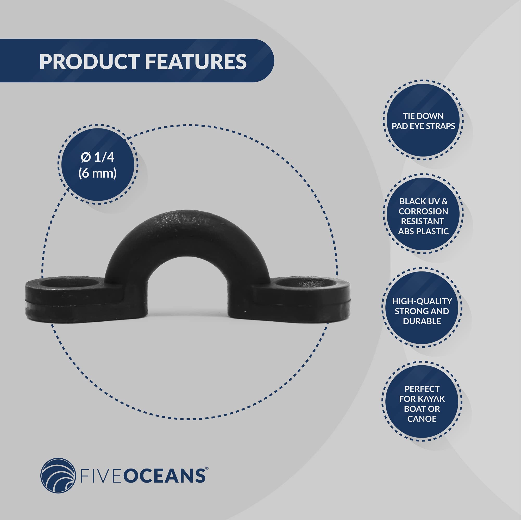 Five Oceans 10-Pack 1/4-Inch Nylon Bungee Deck Loops, Tie Down Pad Eye Straps For Boat Kayak Canoe Deck Rigging - Fo2866