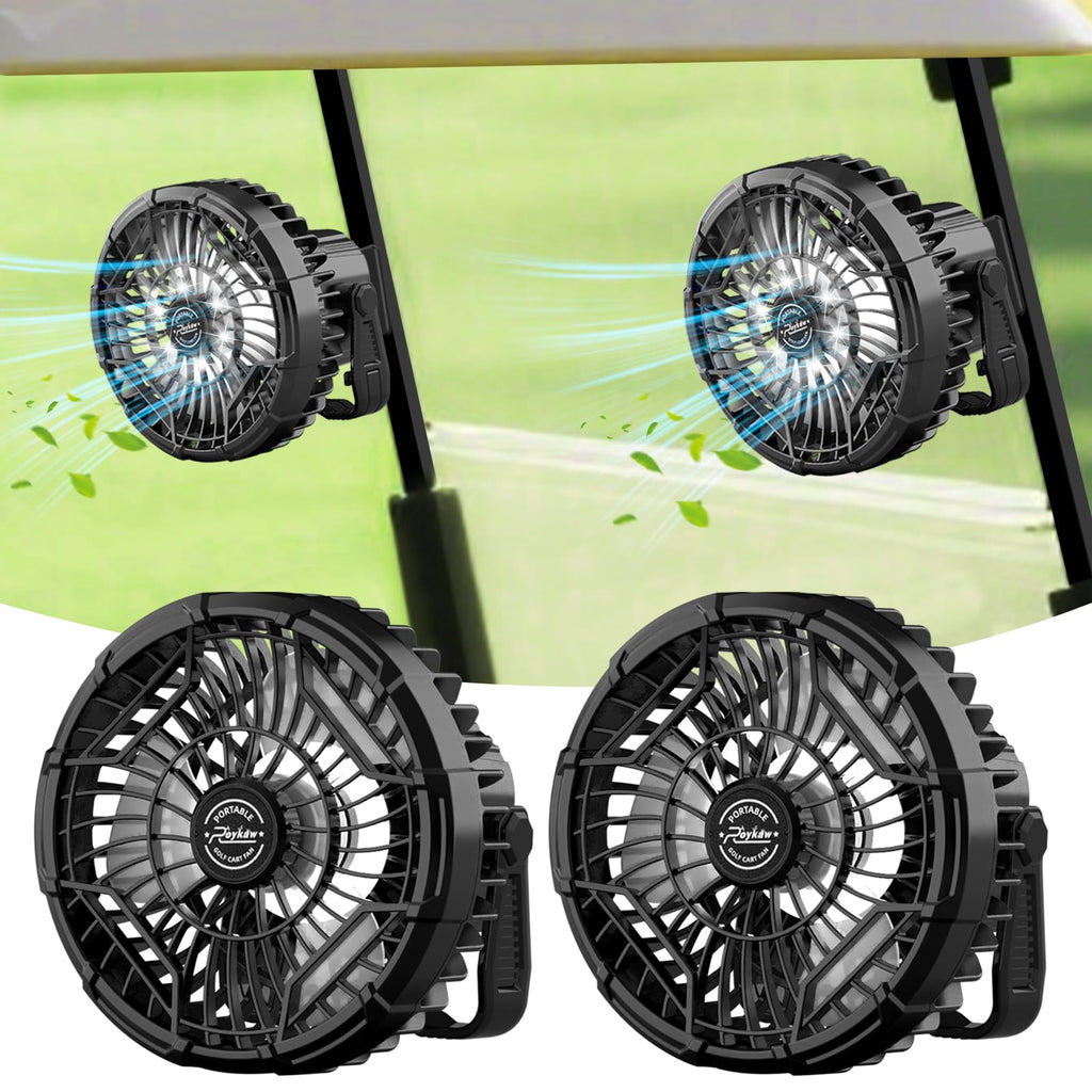 Roykaw 10400 Mah Magnetic Golf Cart Fan Portable Rechargeable Battery Powered, 24+ Hrs, W/Led Lights, Compatible With Ezgo/Club