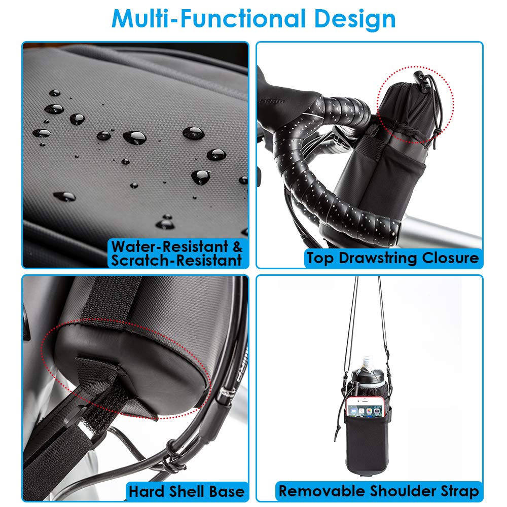 Wotow Bike Water Bottle Holder Bag, Bicycle Insulated Drink Cup Holder, Handlebar Frame Strap-On No Screws Water Bottle Cage, Cy