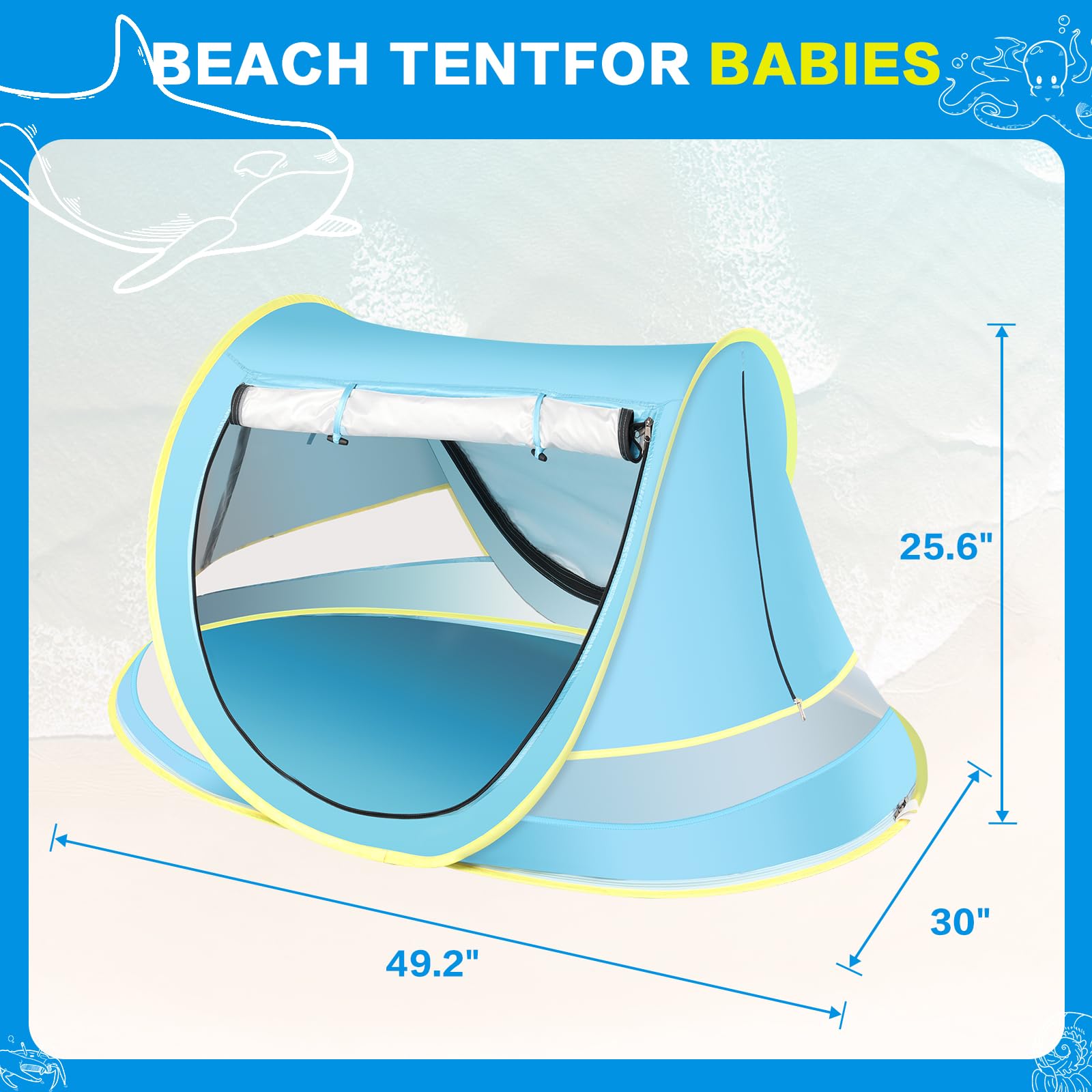 Baby Beach Tent With Baby Hat, Pop Up Toddler Travel Tent With Sun Hat For Boys Or Girls, Sun Shade For Toddler Camping, Infant