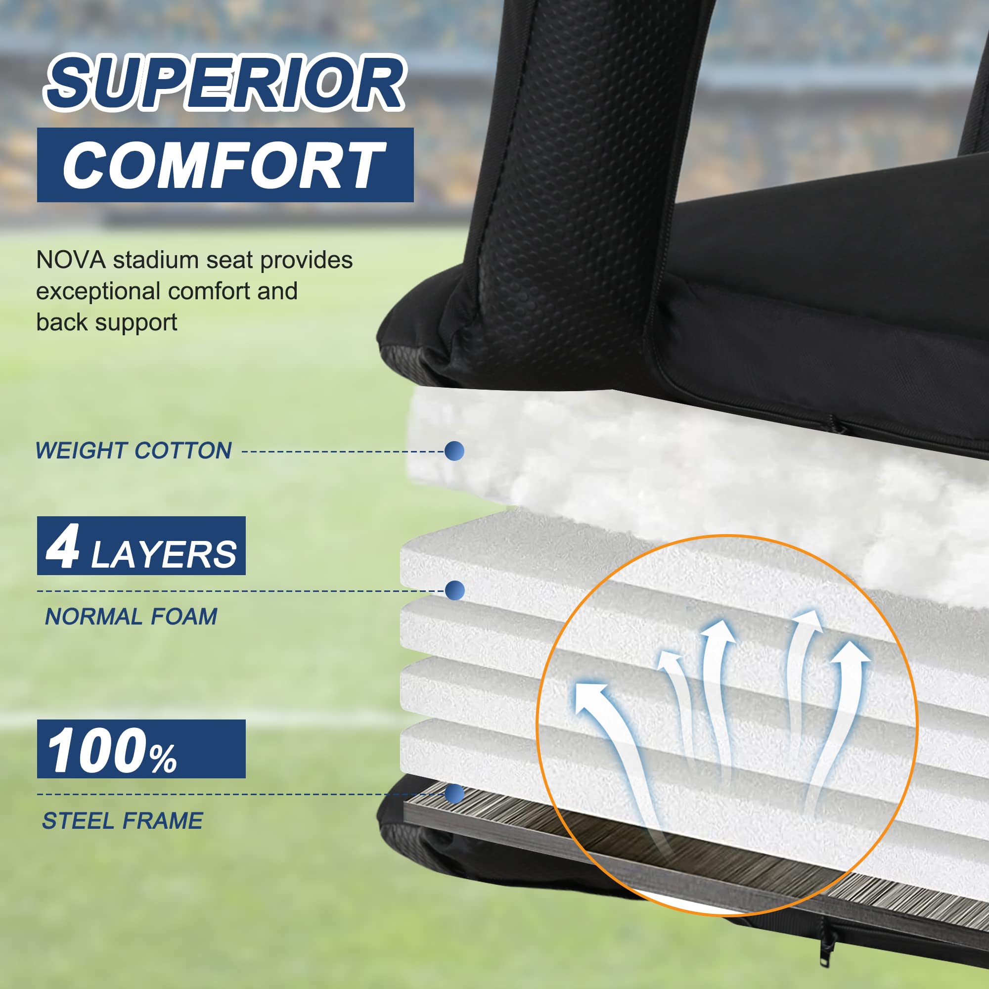 Stadium Seat For Bleachers With Back Support Reclining Adults Camping Stadium Chair Extra Thick Cushion Bleacher Seats Waterproo