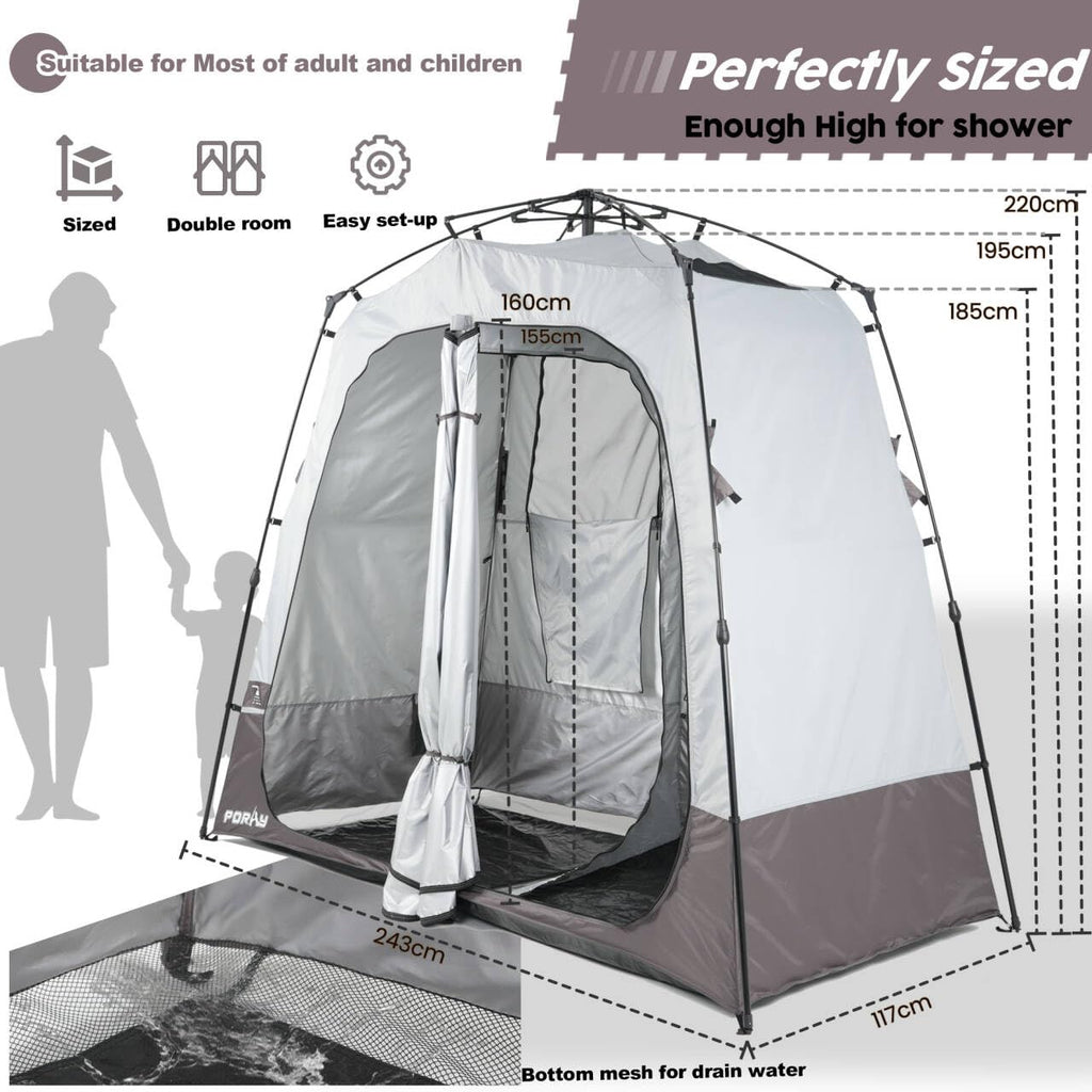 Portable Camping Shower Tent Deluxe Changing Room Easy Set Up Privacy Shelter,Large Toilet Tent With Floor Drain Design For Beac