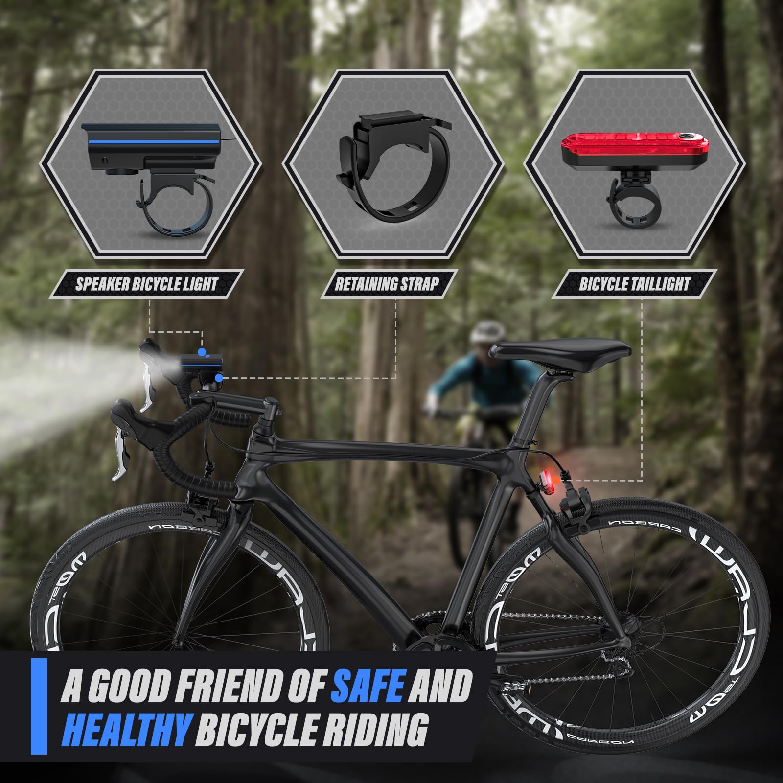 Kunhak Rechargeable Bike Lights, Ultra Bright Bicycle Lights For Night Riding, Road Mountain Bike Accessories For Kids Adults -