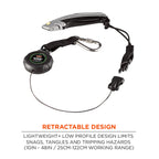 Ergodyne Squids 3001 Retractable Tool Lanyard With Carabiner Mount And Loop Attachment End, Tool Weight Capacity 2 Lbs,Black
