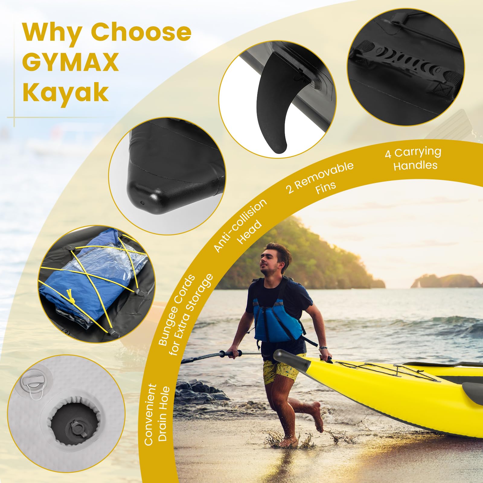 Gymax Inflatable Kayak, 12.5Ft 507Lbs Tandem Kayak With 2 Aluminum Paddles, 2 Padded Seats, 2 Fins, Hand Pump, Carry Bag & Repai