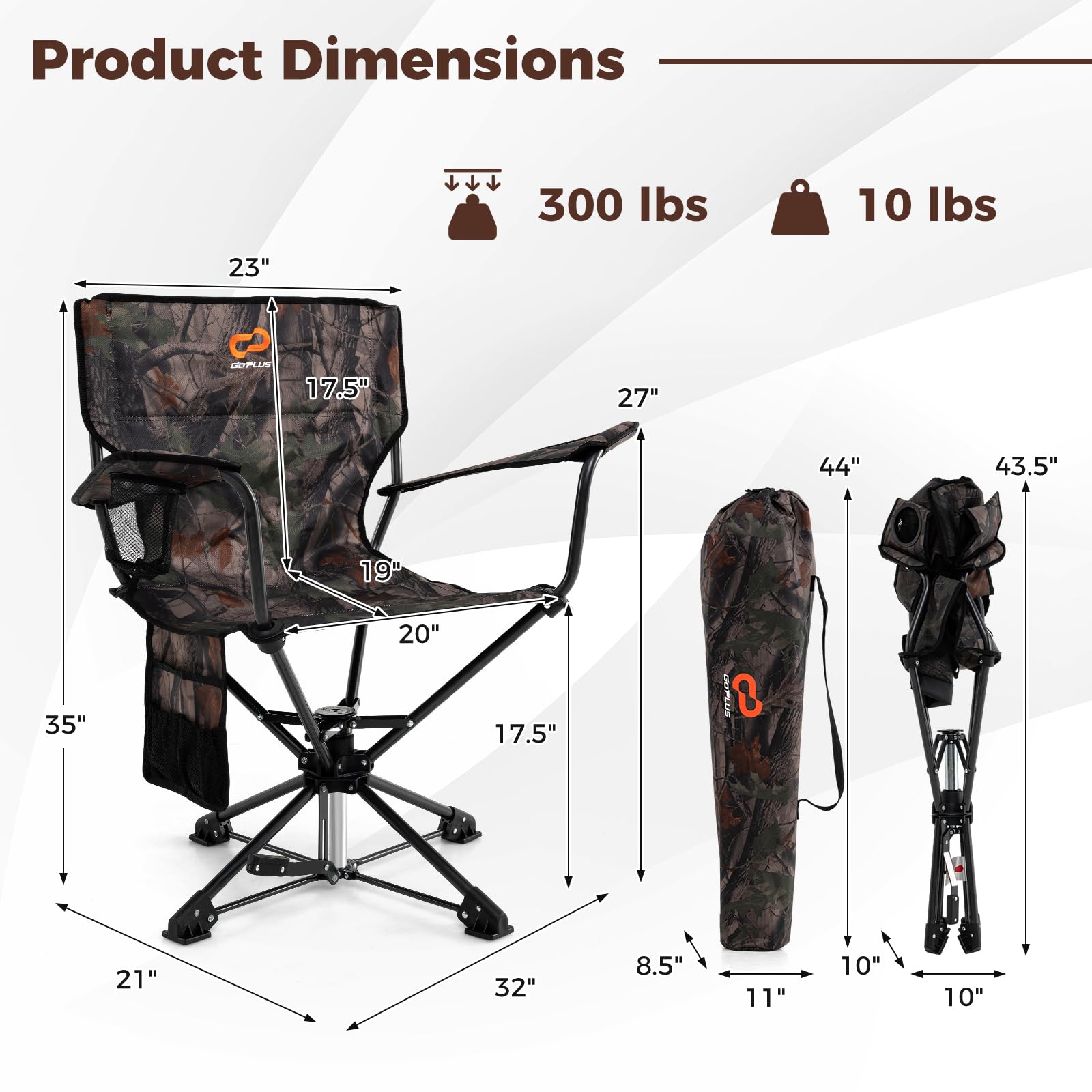 Goplus 360 Swivel Hunting Chair, Folding Hunting Blind Chair For Adults With Cup Holder & Carrying Bag, Lightweight Portable Cam