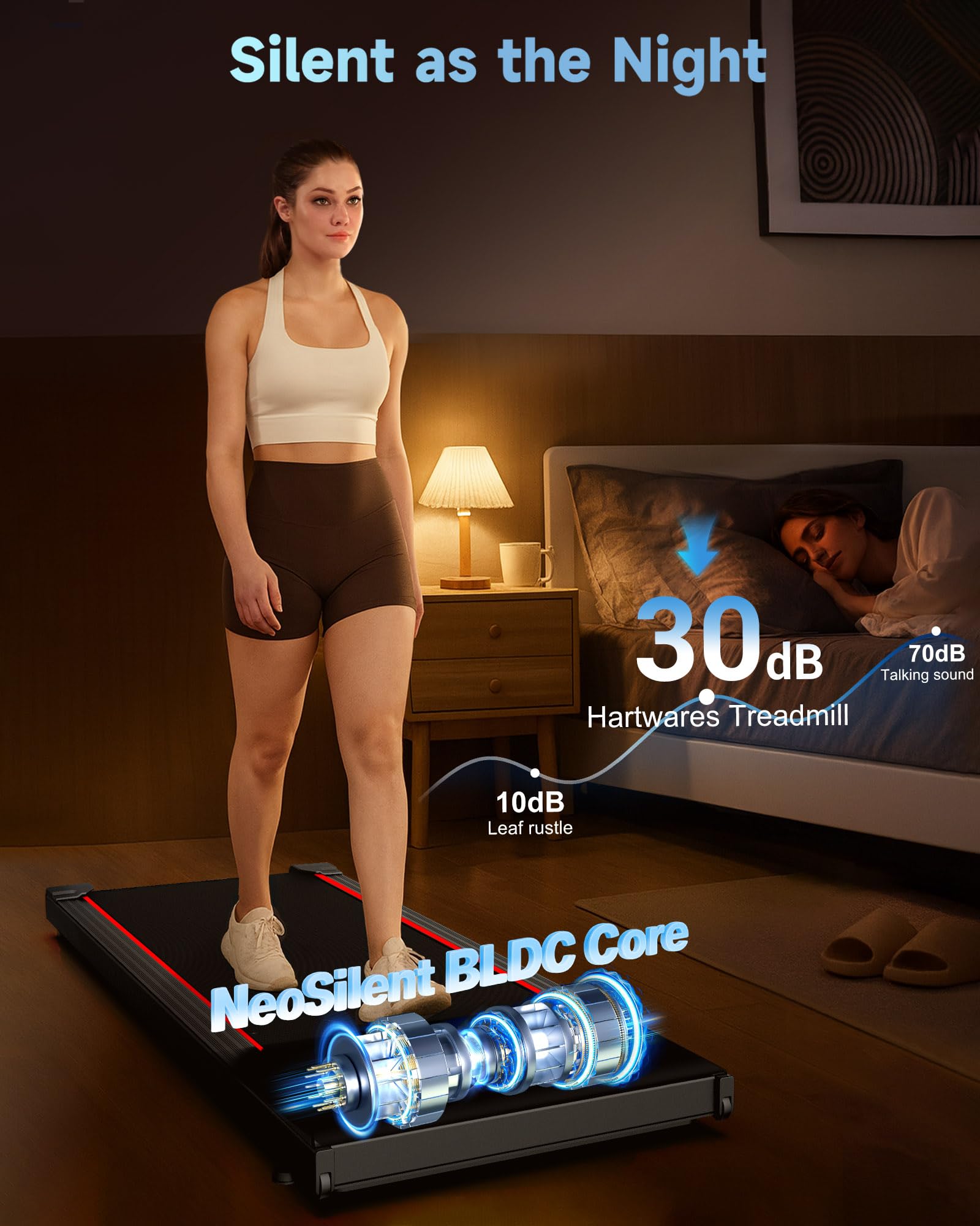 Hartwares Neosilent Walking Pad Treadmill Under Desk For Home With Bldc Core And Extra-Large Belt, App And Remote Control, Porta