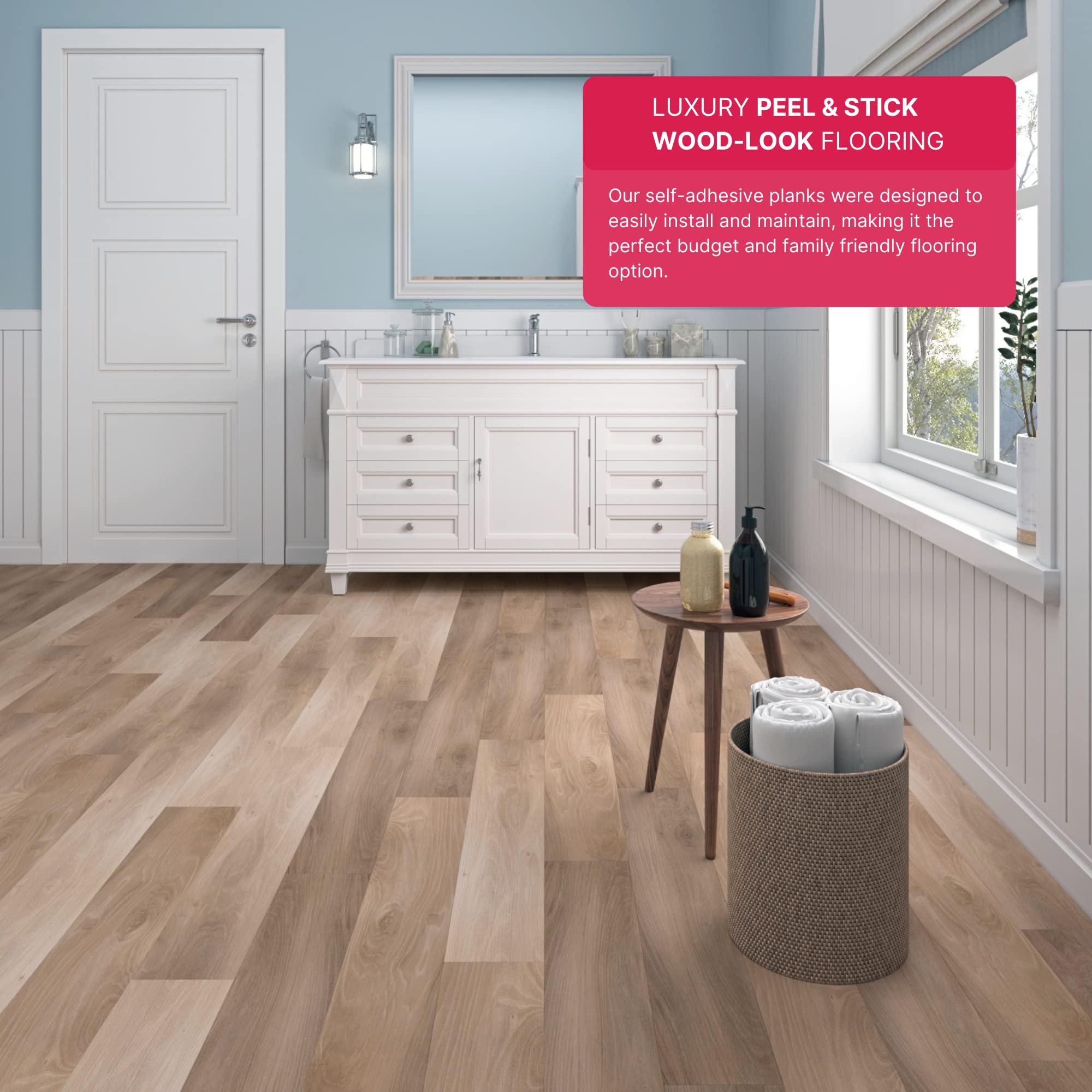 Lucida Surfaces Luxury Vinyl Flooring Tiles-Peel And Stick Floor Tile For Diy Installation-36 Wood-Look Planks-Honey-Basecore-54