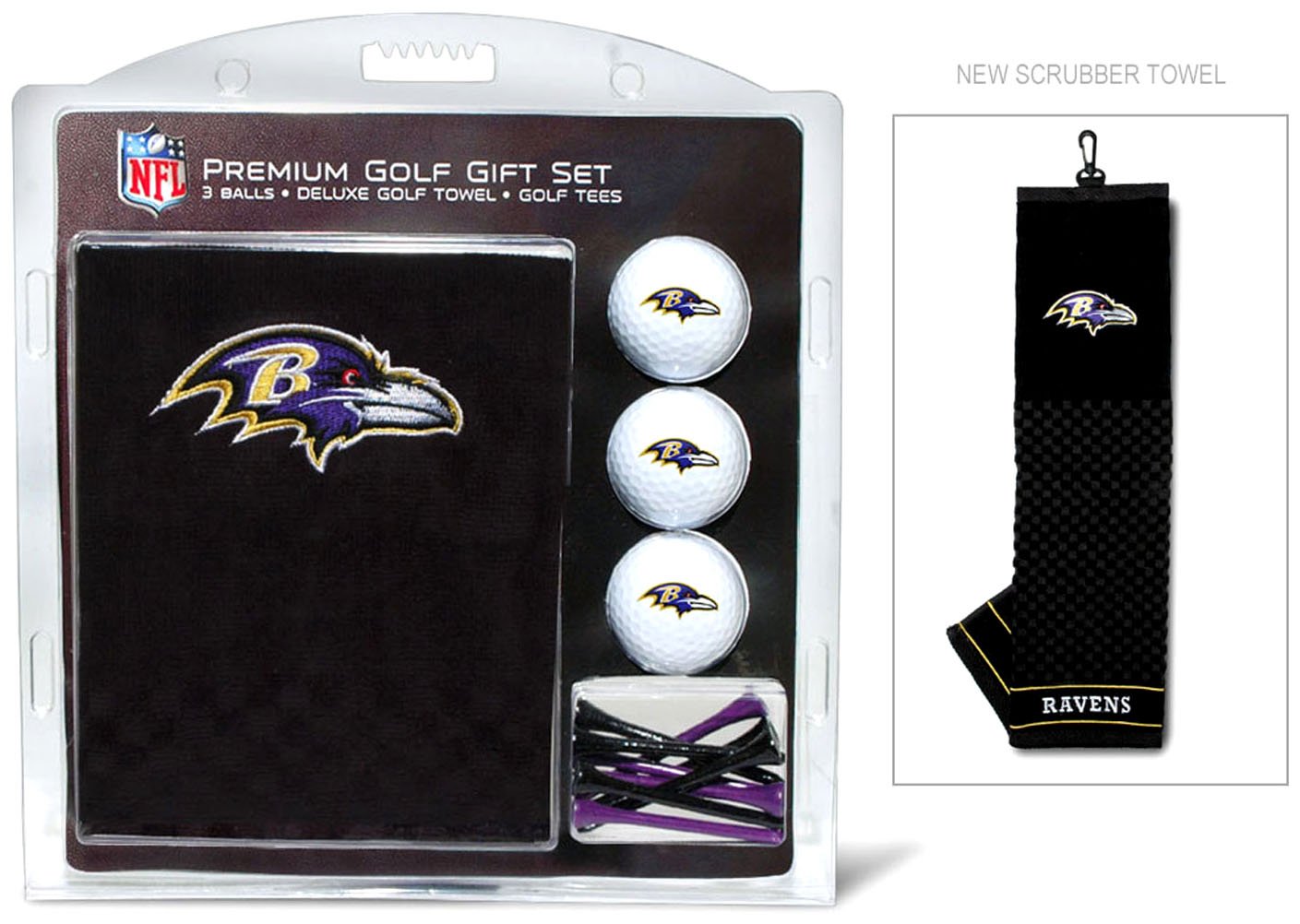 Team Golf Nfl Baltimore Ravens Gift Set: Embroidered Golf Towel, 3 Golf Balls, And 14 Golf Tees 2-3/4'' Regulation, Tri-Fold Tow