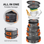 Odoland 15Pcs Camping Cookware Non-Stick Lightweight Camping Pots And Pans Set With Plastic Plates Bowls Soup Spoon For Camping,