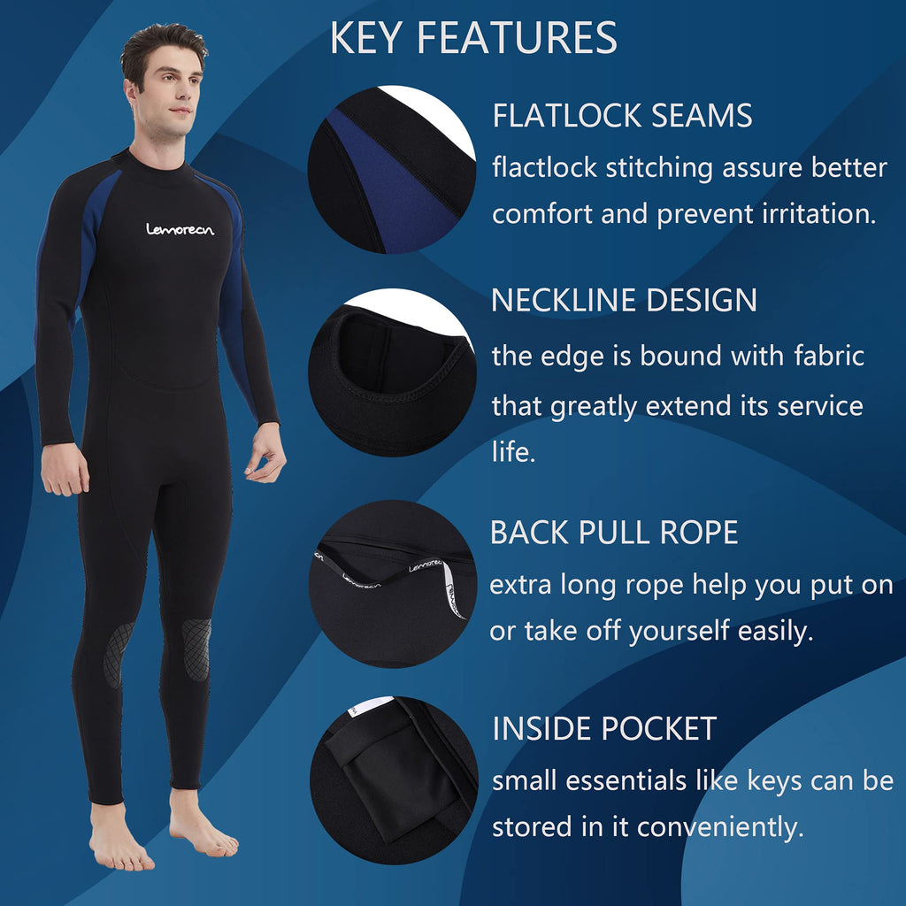 Lemorecn Mens Wetsuits Jumpsuit Neoprene 3/2Mm Full Body Diving Suit (3031, 3Xl)