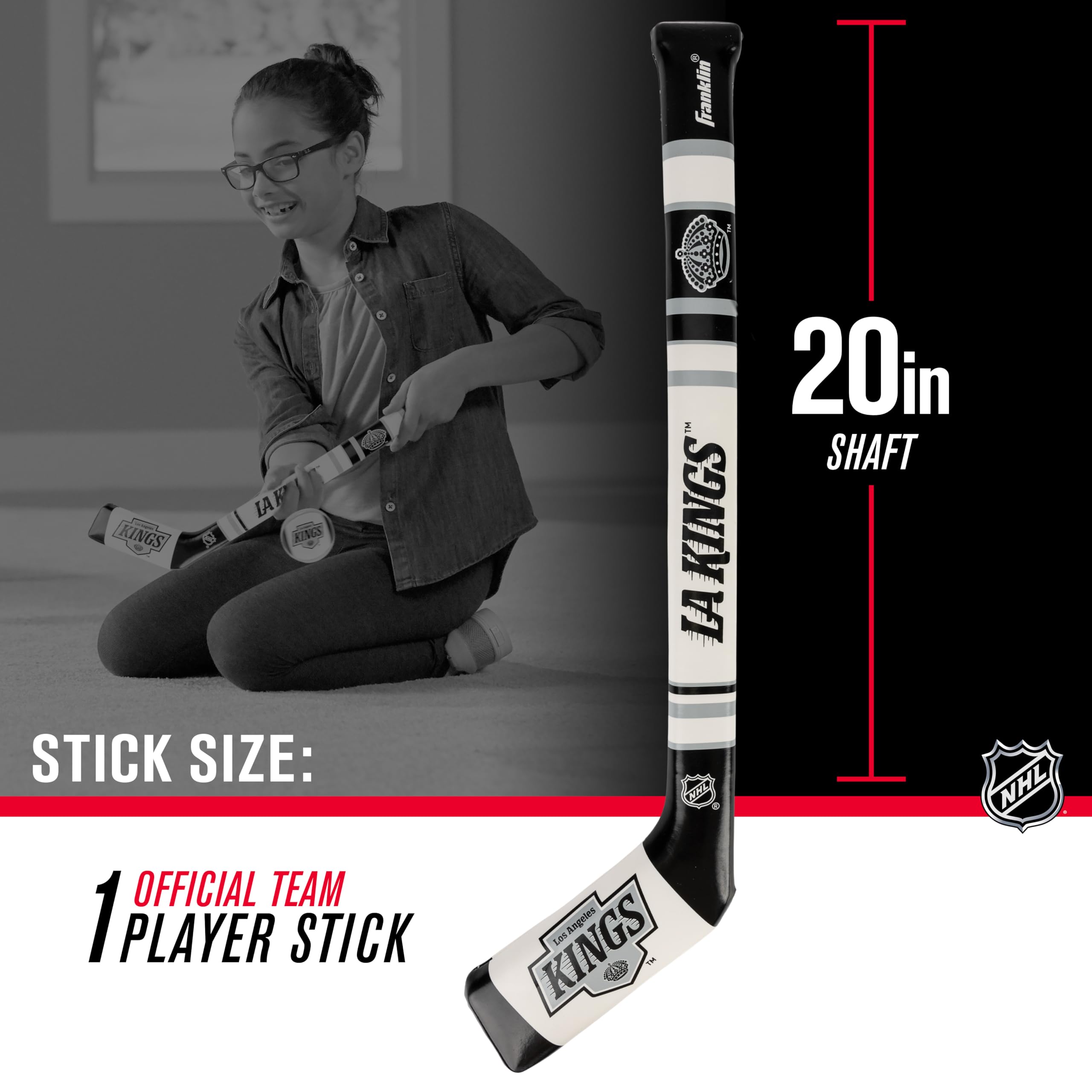 Franklin Sport Los Angeles Kings Nhl Mini Soft Hockey Stick Set - Great Toy For Kids- Nhl Team Soft Foam Mini Knee Hockey Stick