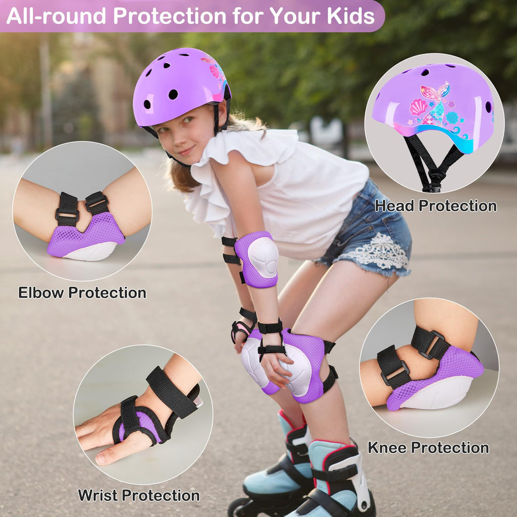 Toddler Bike Helmet Kids Helmet Knee Pads and Elbow Pads Set Adjustable Protective Gear Set with DIY Stickers for Girls Age 3-5-