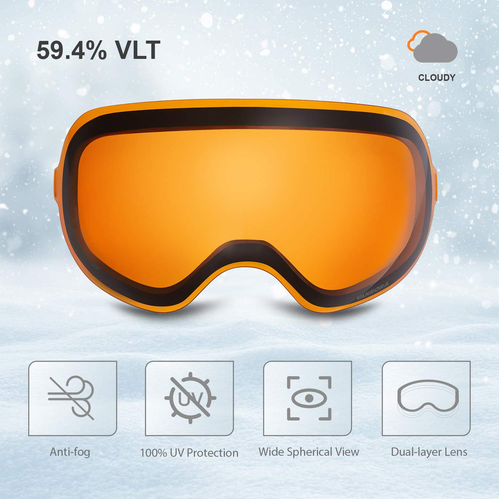 Vanrora X-Mag Ski Goggles Replacement Lens, Vlt 59.4% Orange Lens