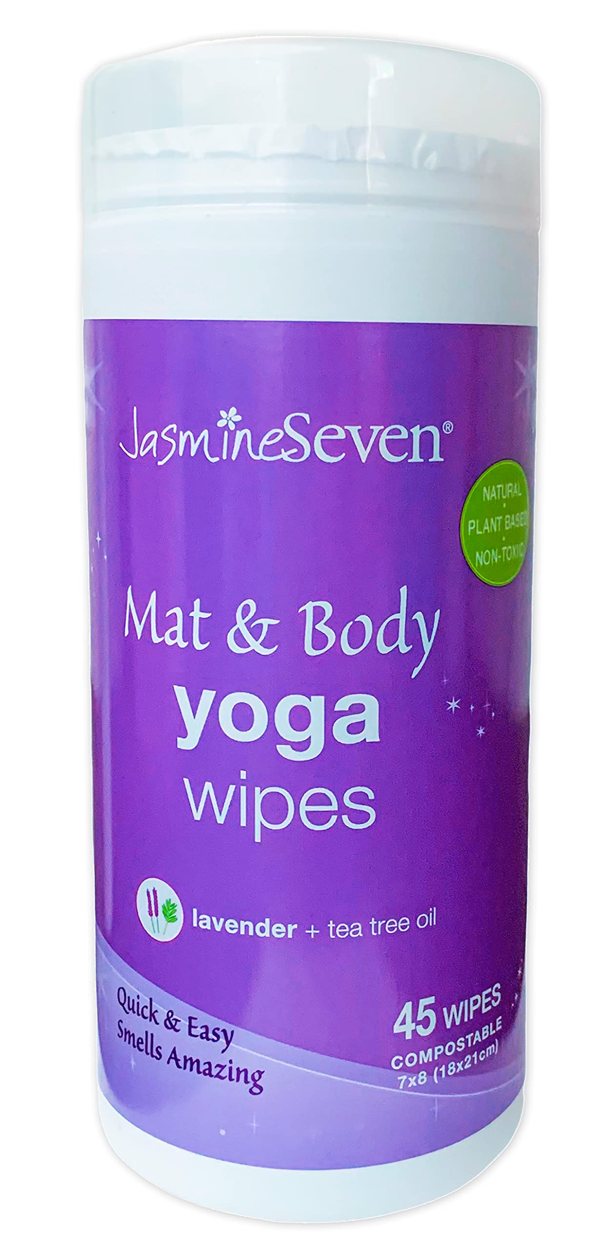 Yoga Wipes For Body And Mat - Natural Lavender And Tea Tree - 45 Wipes In Resealable Canister - By Jasmine Seven - For Home, Stu