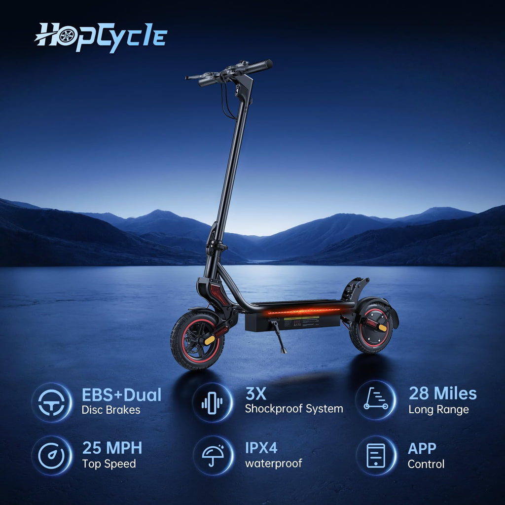 HopCycle Electric Scooter for Adults, 1000W Peak Motor, 25 MPH, 28 Miles Long Range, 9.3 Pneumatic Tires, Foldable Commuter E Sc