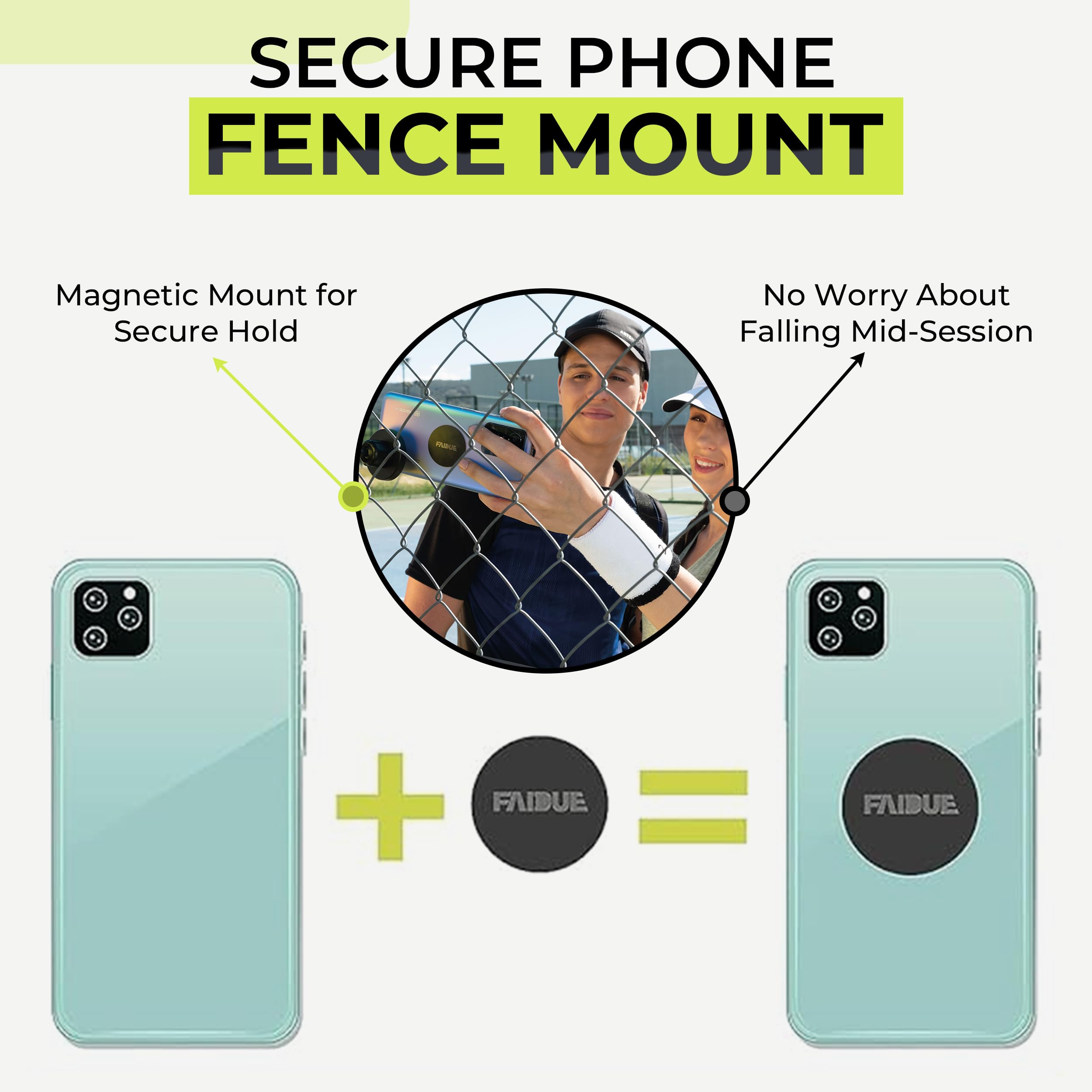 Faidue Tennis & Pickleball Training Equipment - Fence Smartphone Camera Mount, Tennis Practice Equipment, Iphone & Android Camer
