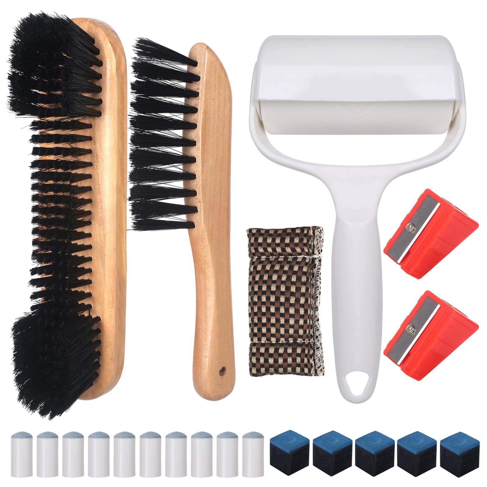 Vefungyan Billiards Pool Table Cleaning Set: Pool Table Brush with 5 Pool Cue Chalk Cubes 10 Slip on Pool Cue Tip Billiard Acces
